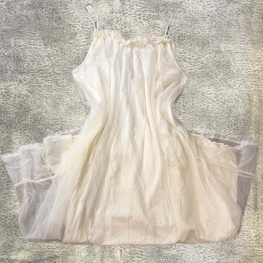 Vintage Ivory Mesh Lace Babydoll Slip Dress